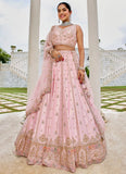 Designer Pink Silk Lehenga for Women | Heavy Embroidered Wedding Guest Lehenga