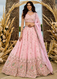 Pink silk reception lehenga with sequins embroidery