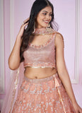 Pink lehenga with badla zari and thread embroidery