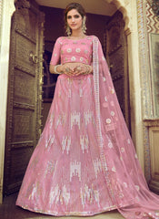 Pink Soft Net Marriage Lehenga With Sequins Work