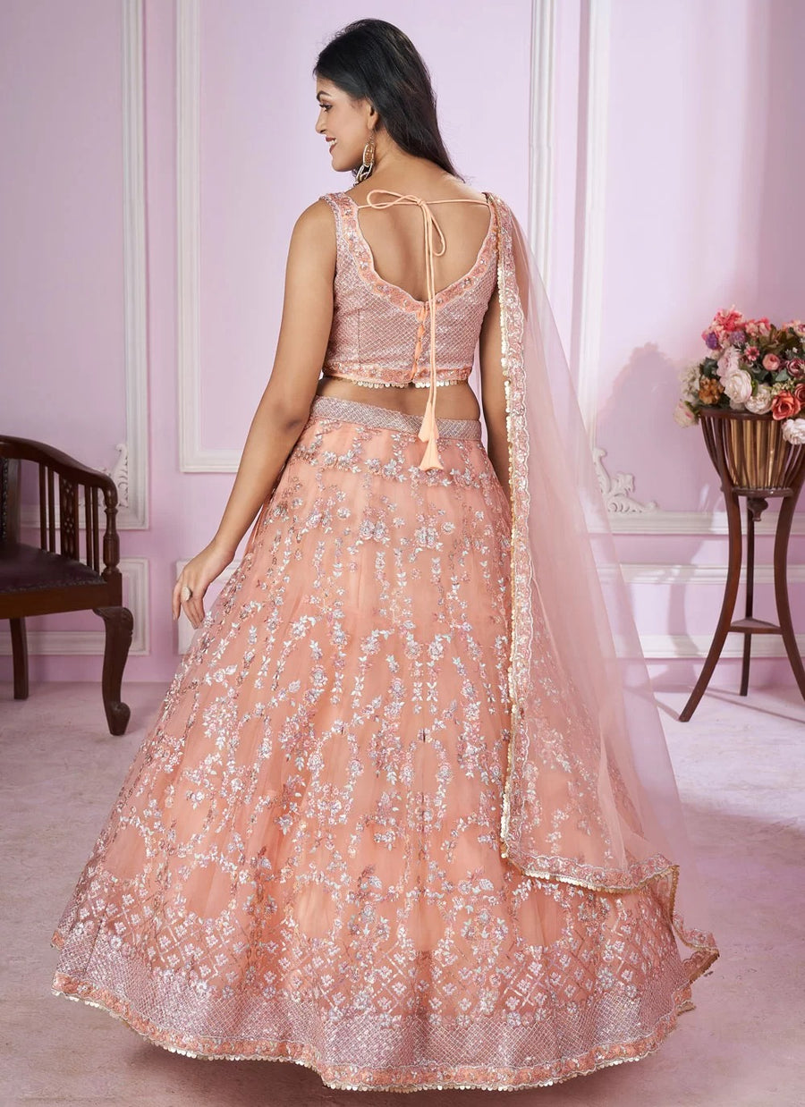 Pink lehenga with badla zari and thread embroidery