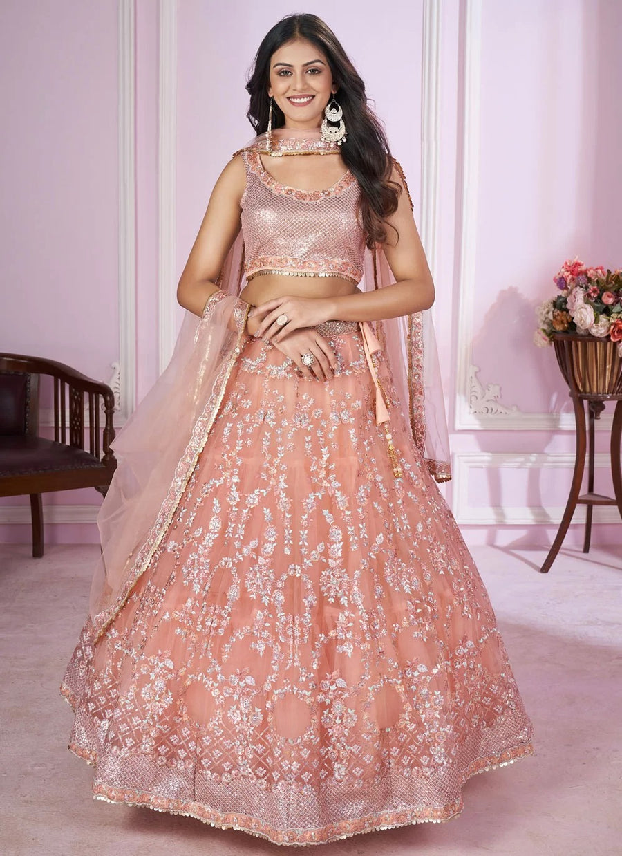 Pink net lehenga choli for sangeet function