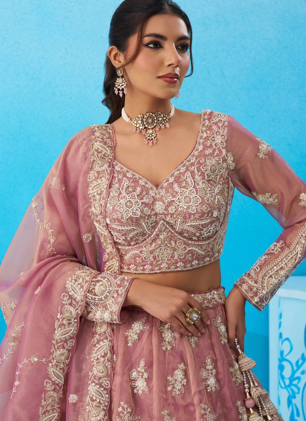 Pink Tissue Bridal Lehenga | Designer Embroidered Wedding Lehenga