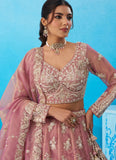 Pink Tissue Bridal Lehenga | Designer Embroidered Wedding Lehenga