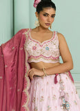 Pink Tissue Designer Lehenga with Beads & Sequins