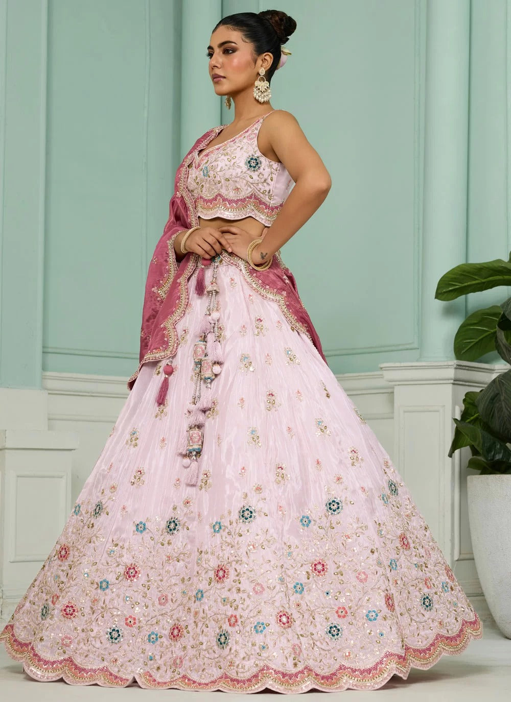 Pink Tissue Lehenga Choli for Women