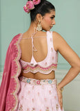 Pink tissue designer lehenga with beads, sequins, coding embroidery, premium flair, and matching embroidered dupatta