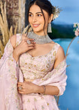 Luxury pink wedding function lehenga with 4.2 meter flair