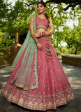 Pink Tissue Sequinned Lehenga Choli with Net Dupatta
