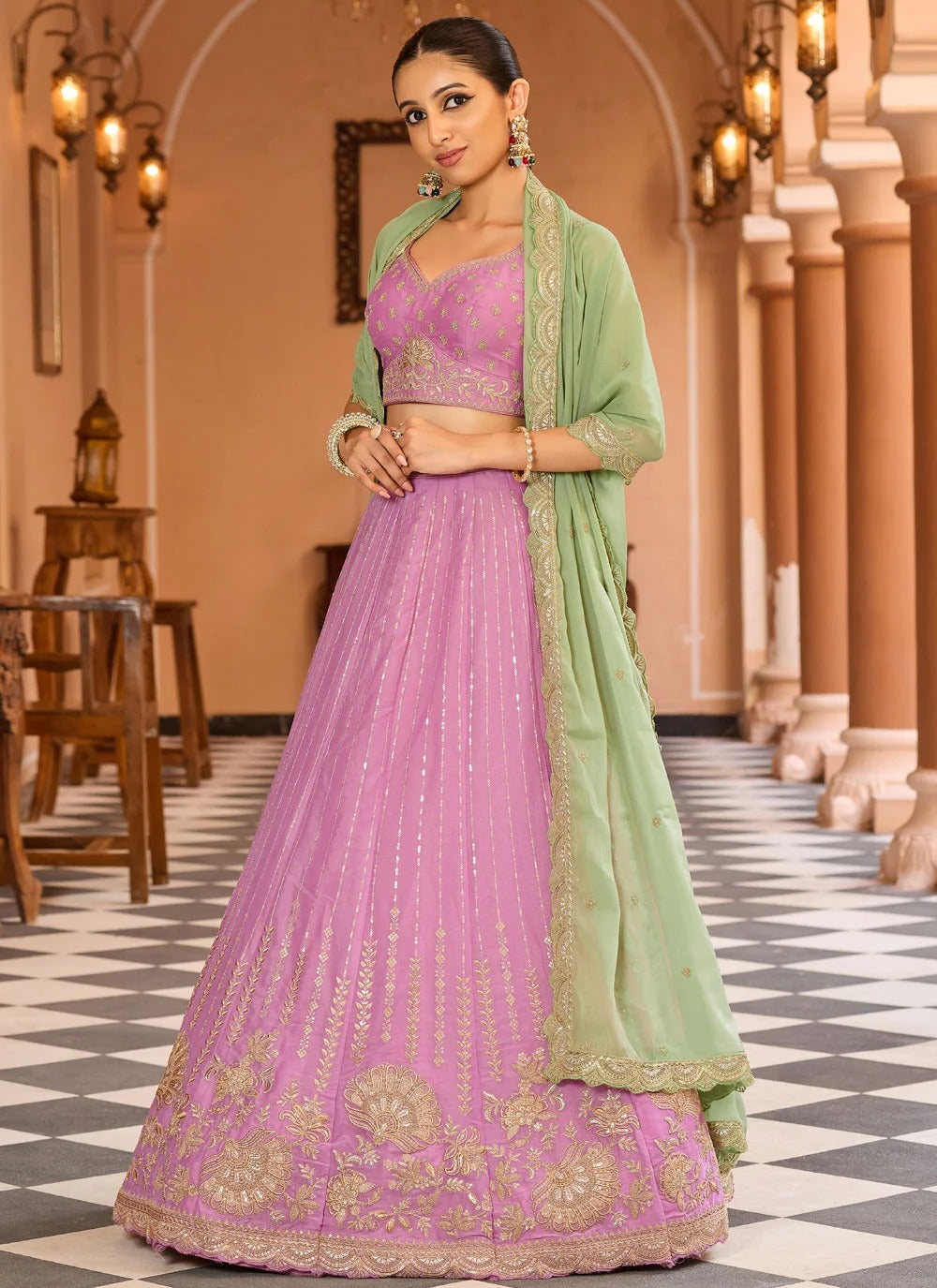 Luxury tissue silk wedding celebration lehenga