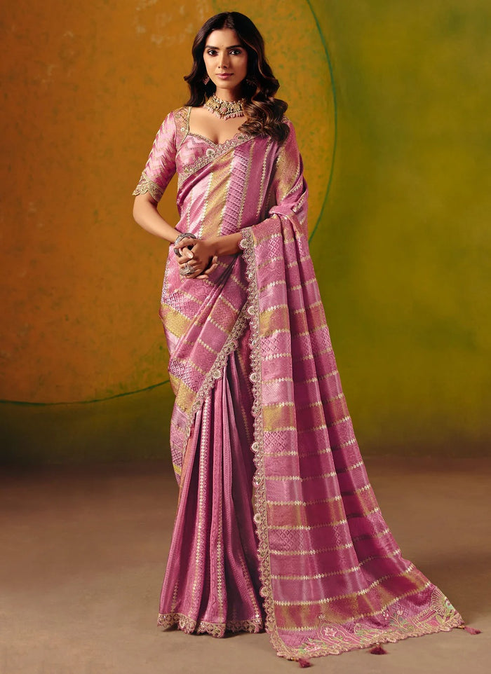 Pink Party Wear Silk Saree with Ready Blouse