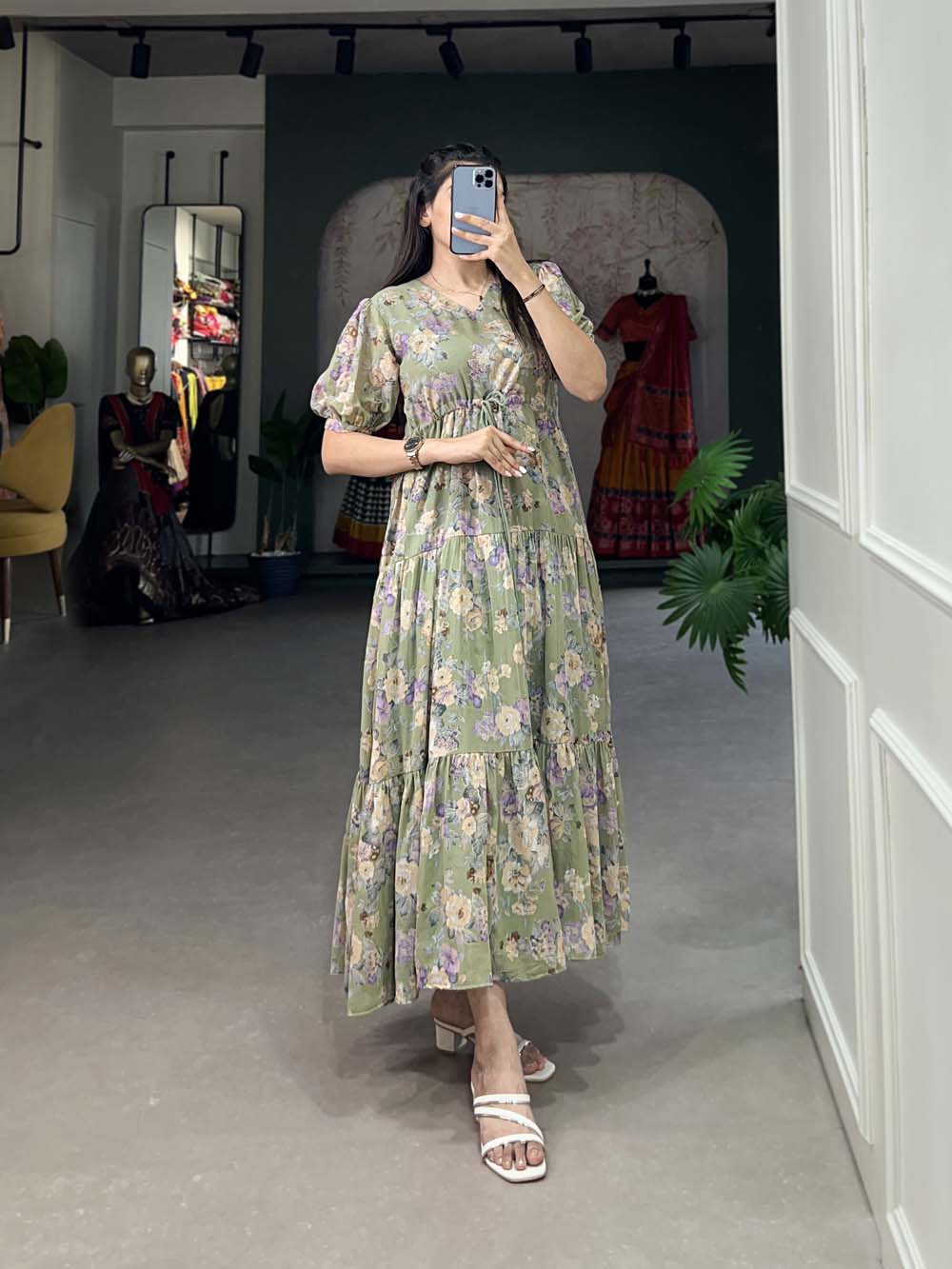 Pista Color Floral Print Georgette Dress