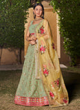 Pista Yellow Georgette Sequins and Zari Work Engagement Lehenga