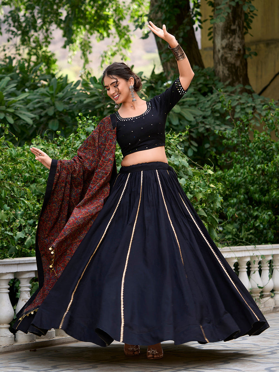 Balck Color Plain With Gota Patti Cotton Traditional Lehenga Choli