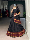 Black Chanderi Lehenga with Zari Border