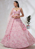 Pretty Pink Poly Georgette Lehenga Choli Set with Sequins and Zarkan Embroidery