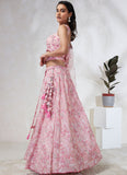 Pretty Pink Poly Georgette Lehenga Choli Set with Sequins and Zarkan Embroidery