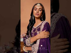 Purple Anarkali Suit in Dola Jacquard with Chinnon Dupatta and Zari Work
