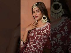 Mauve Faux Georgette Sequins Embroidered Palazzo Suit