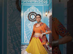 Mustard Garba Special Chaniya Choli with Embroidered Waist Belt and Latkan