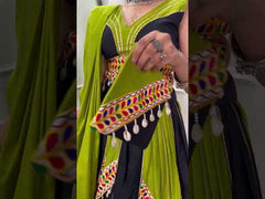 Navratri Special Cotton Readymade Lehenga Choli In Black and Green