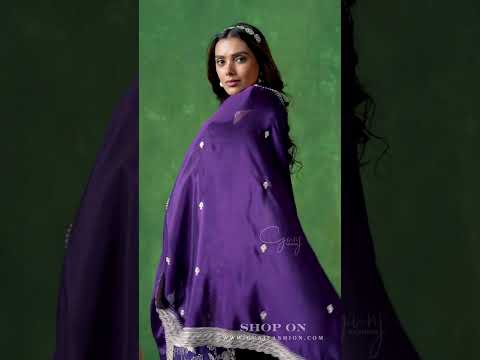 Purple Embroidered Silk Palazzo Suit