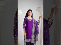 Radiant Purple Roman Silk Mirror Work Patiyala Suit with Chanderi Dupatta