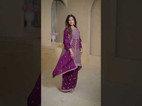 Purple Chinon Embroidered Sharara Suit for Weddings and Special Occasions