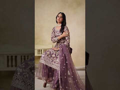 Elegant Purple Sequins Embroidered Net Sharara Suit For Wedding