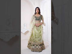 Sequinned Olive Soft Net Bridal Lehenga with Dori and Thread Embroidery