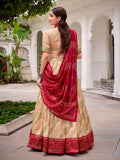 Off-white tasar silk dupatta with lace detailing