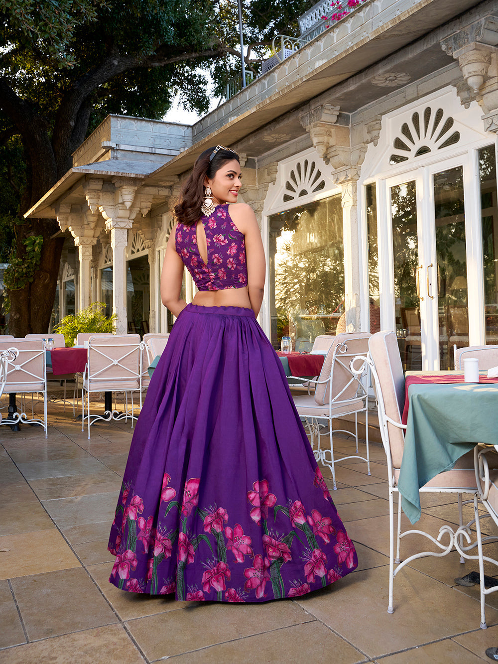 Purple Color Floral Print With Foil Work Tussar Silk Lehenga Choli