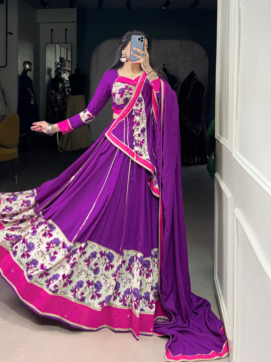 Purple floral print rayon lehenga choli