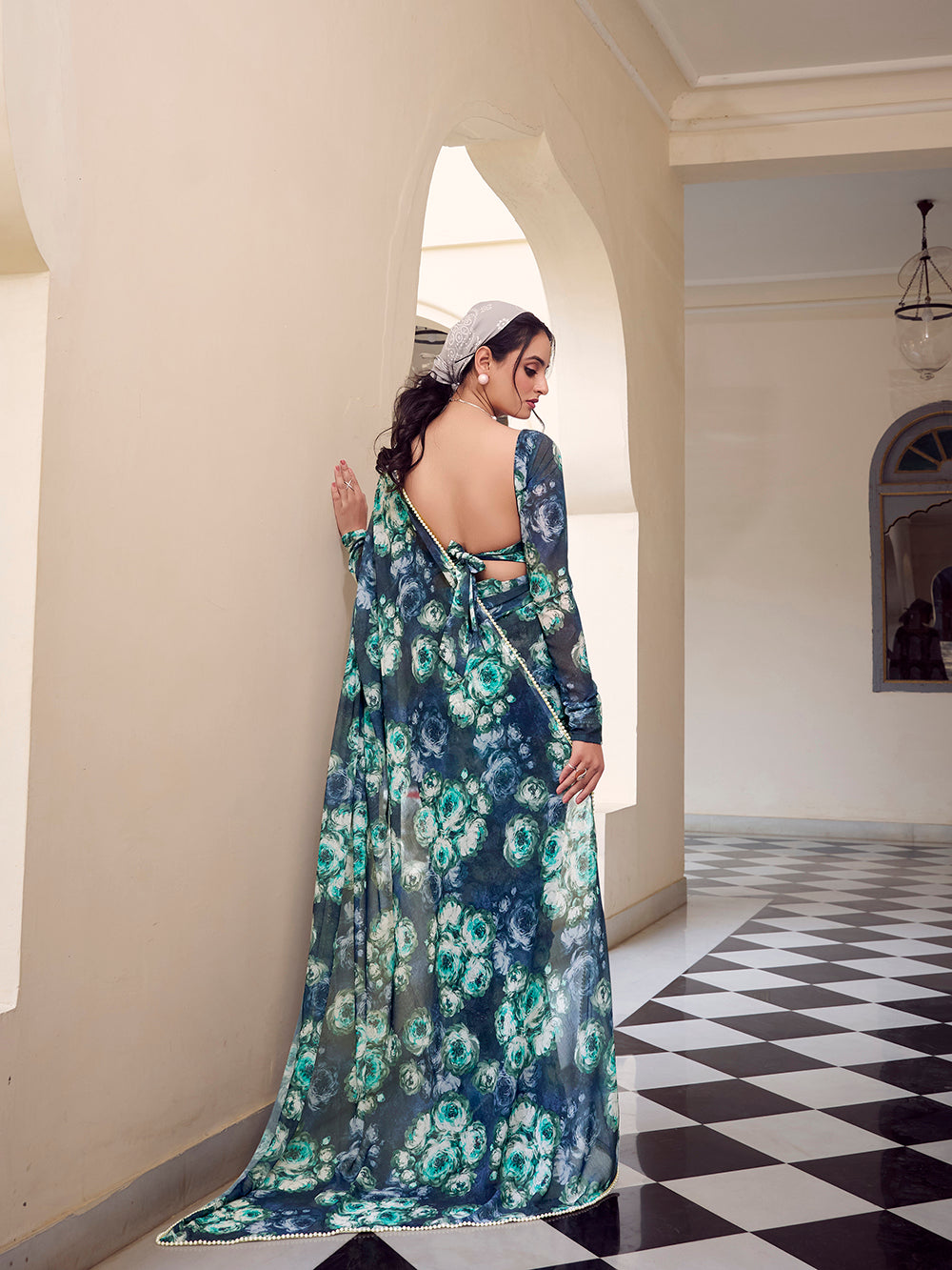 Navy blue saree for festive occasions