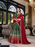 Green Color Printed With Zari Weaving Work Kanchipuram Lehenga Choli