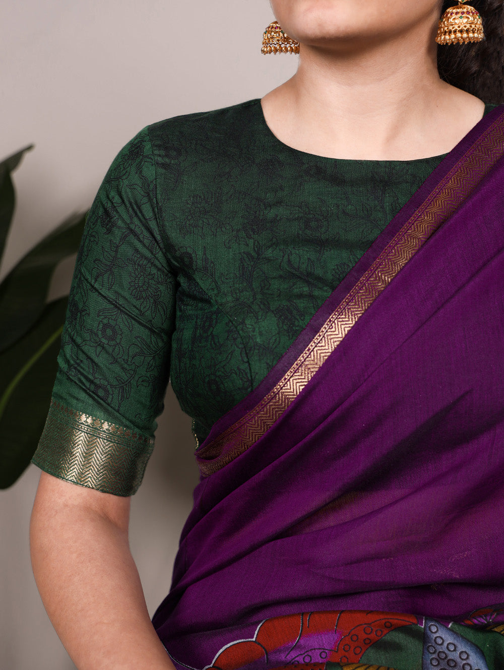 Traditional purple saree with lace border