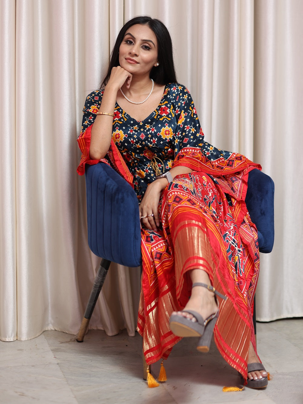 Multi Color Bandhani Printed Pure Gaji Silk Kaftan