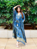 Navy Blue Color Digital Bandhej Printed Pure Gaji Silk Kaftan