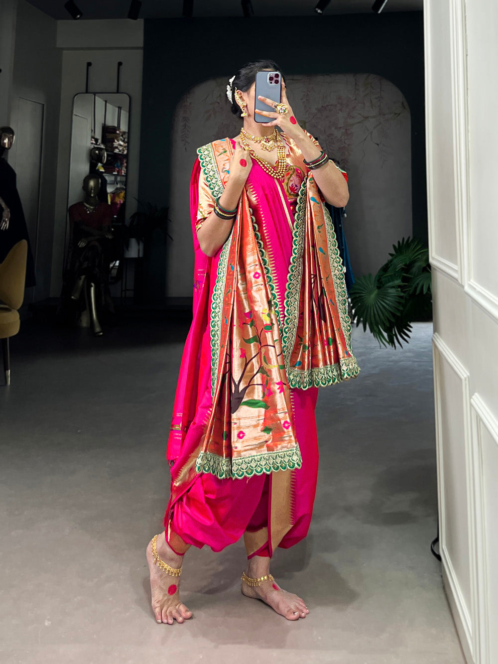 Traditional peshwai style saree for weddings