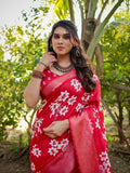 Pure Silk Digitally Printed Saree Weaved With Golden Zari Comes With Tassels - Almaari Fashion
