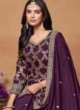 Purple Anarkali Suit in Dola Jacquard with Chinnon Dupatta and Zari Work