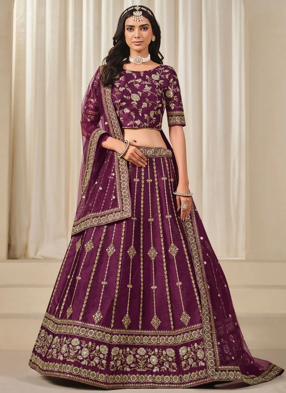 Designer Purple Reception Lehenga for Women