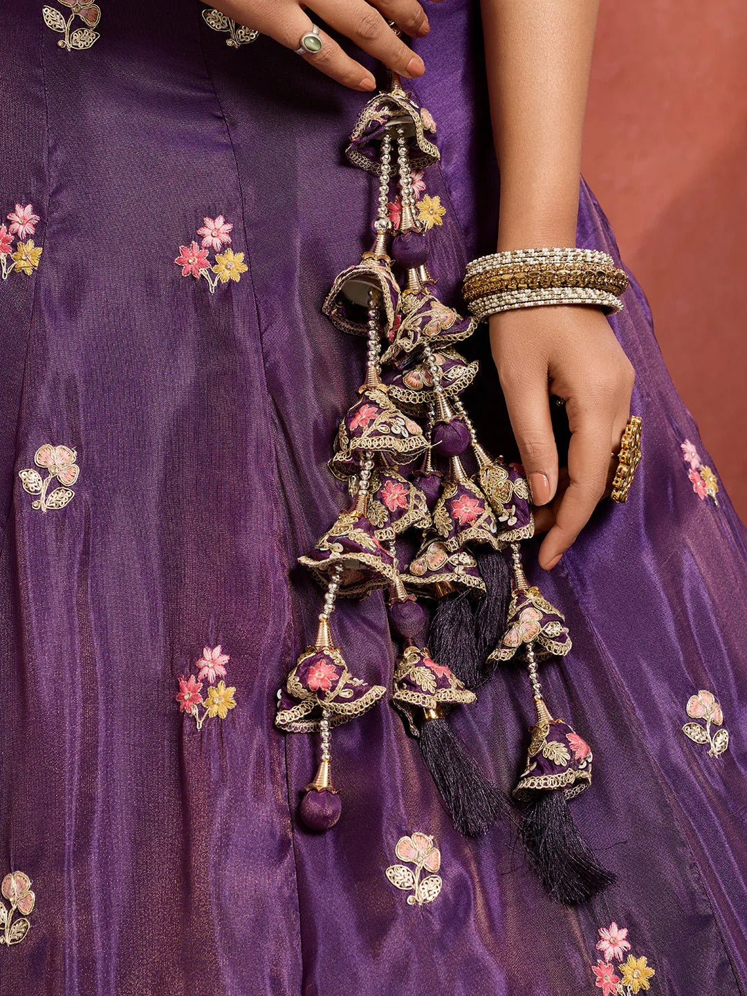 Royal Purple Sequins Embroidered Tissue Lehenga for Wedding Functions