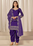 Purple Punjabi Suit for Women | Mirror Work Chanderi Silk Suit