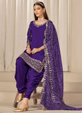 Purple Chanderi Silk Punjabi Suit with Mirror Embroidery