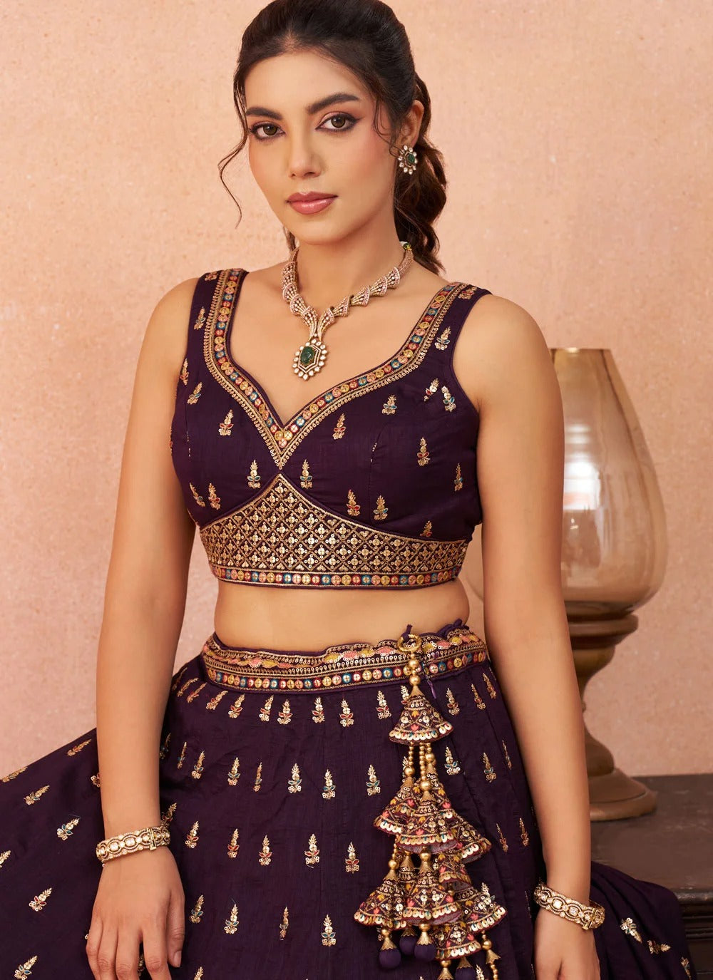 Purple Chinnon Silk Lehenga for Wedding Functions