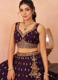 Purple Chinnon Silk Lehenga for Wedding Functions