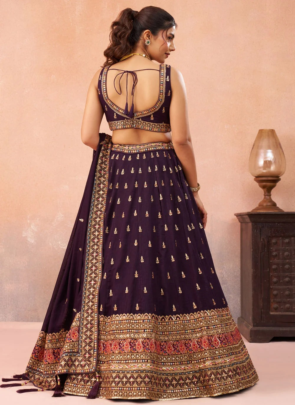 Purple Chinnon Silk Lehenga | Zari Embroidered Wedding Wear