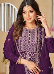 Purple Chinon Embroidered Sharara Suit for Weddings and Special Occasions