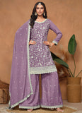 Purple Chinon Sequins Embroidered Palazzo Suit For Women